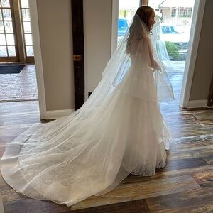 Wide width horsehair 90in cathedral length drop veil, off white
